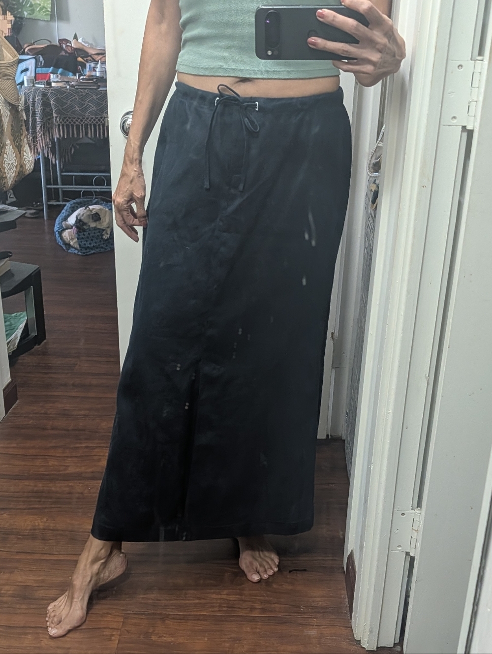 Tommy Hilfiger Navy Linen Preppy Straight Maxi Skirt Lagenlook Size 6